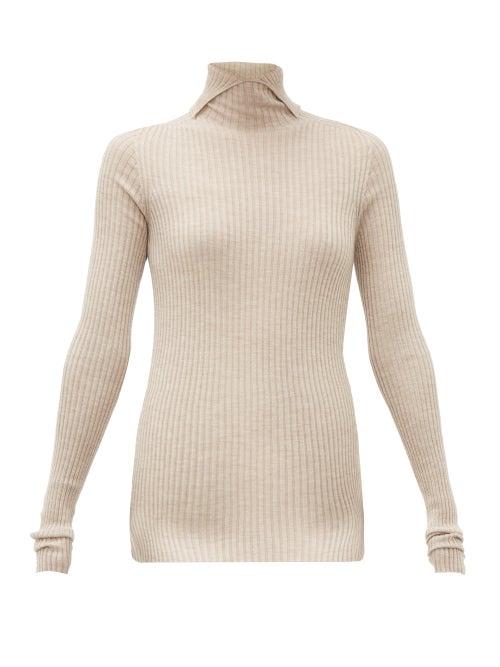 Matchesfashion.com Jil Sander - Slit Roll Neck Cashmere Blend Sweater - Womens - Beige Multi