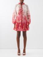 Zimmermann - High Tide Lantern Printed Cotton-blend Mini Dress - Womens - Pink Print