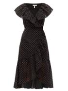 Matchesfashion.com Rebecca Taylor - Ruffled Fil Coup Wrap Midi Dress - Womens - Black White