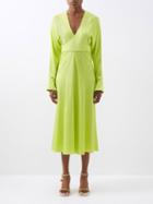 Victoria Beckham - Cufflinked Crepe Wrap Dress - Womens - Bright Green