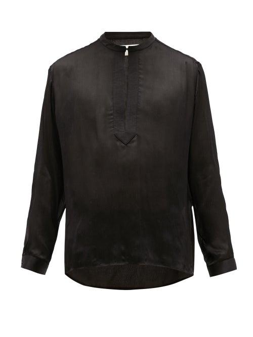 Matchesfashion.com Saint Laurent - Quilted Deep Slit Crinkle-silk Georgette Shirt - Mens - Black