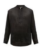 Matchesfashion.com Saint Laurent - Quilted Deep Slit Crinkle-silk Georgette Shirt - Mens - Black
