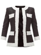 Matchesfashion.com Andrew Gn - Collarless Embroidered-trim Boucl Blazer - Womens - Black White