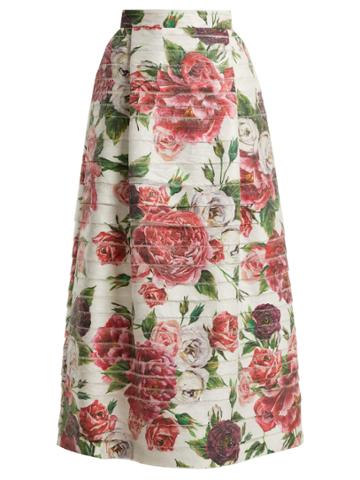 Dolce & Gabbana Peony And Rose-print High-rise Midi Skirt