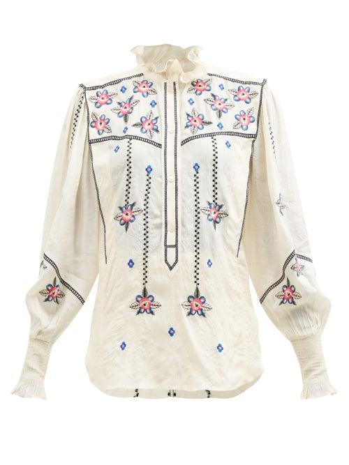Isabel Marant - Ciska Floral-embroidered Silk-voile Blouse - Womens - Ivory Multi