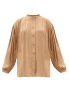 Matchesfashion.com Khaite - Denny Balloon-sleeve Pleated Silk-georgette Blouse - Womens - Camel