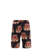 Matchesfashion.com Endless Joy - Tiger-print Poplin Shorts - Mens - Black