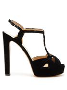 Matchesfashion.com Francesco Russo - T Bar Velvet Platform Sandals - Womens - Black