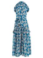 Matchesfashion.com Borgo De Nor - Dora Bouquet Print Ruffle Trimmed Crepe Dress - Womens - Blue Print