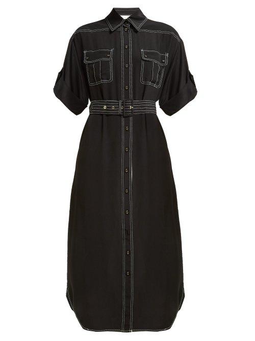 Matchesfashion.com Zimmermann - Contrast Stitch Utility Silk Midi Dress - Womens - Black