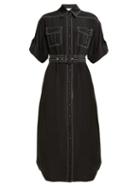 Matchesfashion.com Zimmermann - Contrast Stitch Utility Silk Midi Dress - Womens - Black