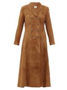 Matchesfashion.com Khaite - Marge Double-breasted Suede Coat - Womens - Brown