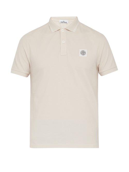 Matchesfashion.com Stone Island - Logo Patch Cotton Blend Piqu Polo Shirt - Mens - Light Pink