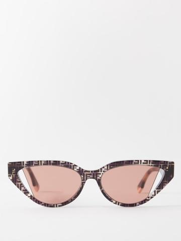 Fendi Eyewear - Fendigraphy Cat-eye Logo-print Acetate Sunglasses - Womens - Brown Pink