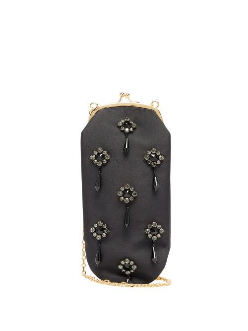 Matchesfashion.com Erdem - Crystal Embellished Mikado Silk Cross Body Bag - Womens - Black