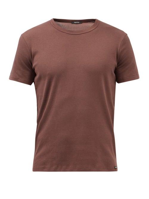 Tom Ford - Crew-neck Cotton-blend Jersey Pyjama Top - Mens - Brown