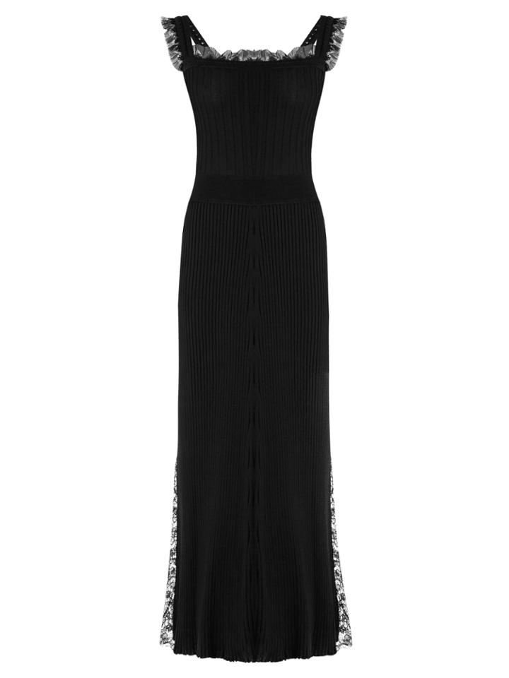 Adam Lippes Lace-trimmed Square-neck Ribbed-knit Midi Dress