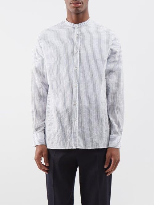 Officine Gnrale - Gaston Stand-collar Striped Cotton-poplin Shirt - Mens - Blue Stripe