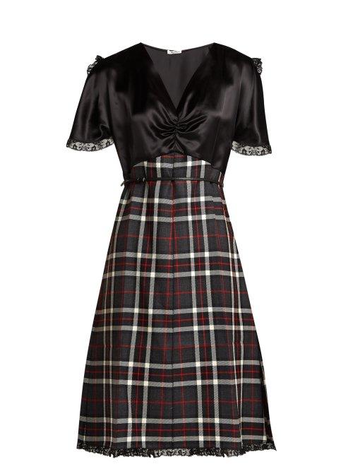 Matchesfashion.com Miu Miu - Satin And Tartan Wool Dress - Womens - Multi