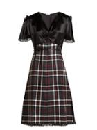 Matchesfashion.com Miu Miu - Satin And Tartan Wool Dress - Womens - Multi