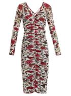 Matchesfashion.com Diane Von Furstenberg - Canton Print Ruched Mesh Dress - Womens - White Print