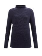 Johnstons Of Elgin - Cable-knit Cashmere Roll-neck Sweater - Womens - Navy