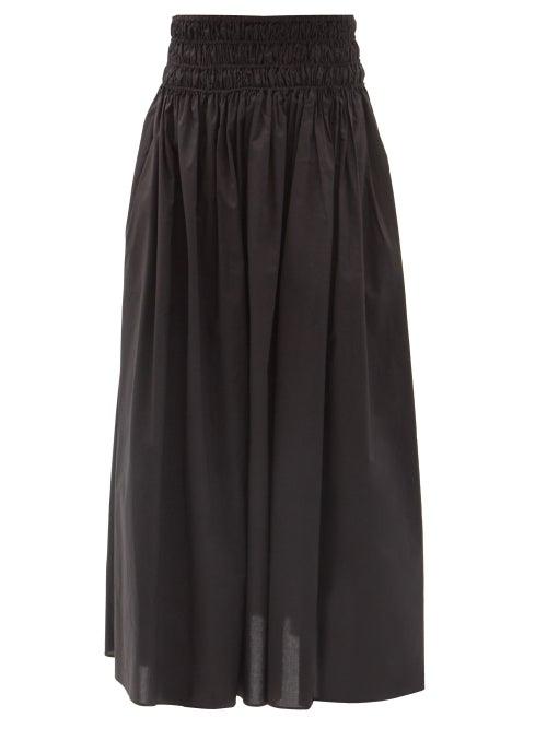 Ladies Beachwear Matteau - Shirred Organic-cotton Poplin Maxi Skirt - Womens - Black