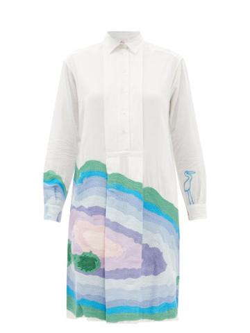 Kilometre Paris - Ojo De Agua Embroidered Cotton-khadi Shirt Dress - Womens - White Multi