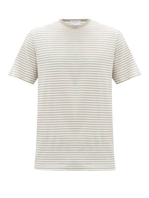 Matchesfashion.com Sunspel - Striped Cotton-jersey T-shirt - Mens - Beige Multi