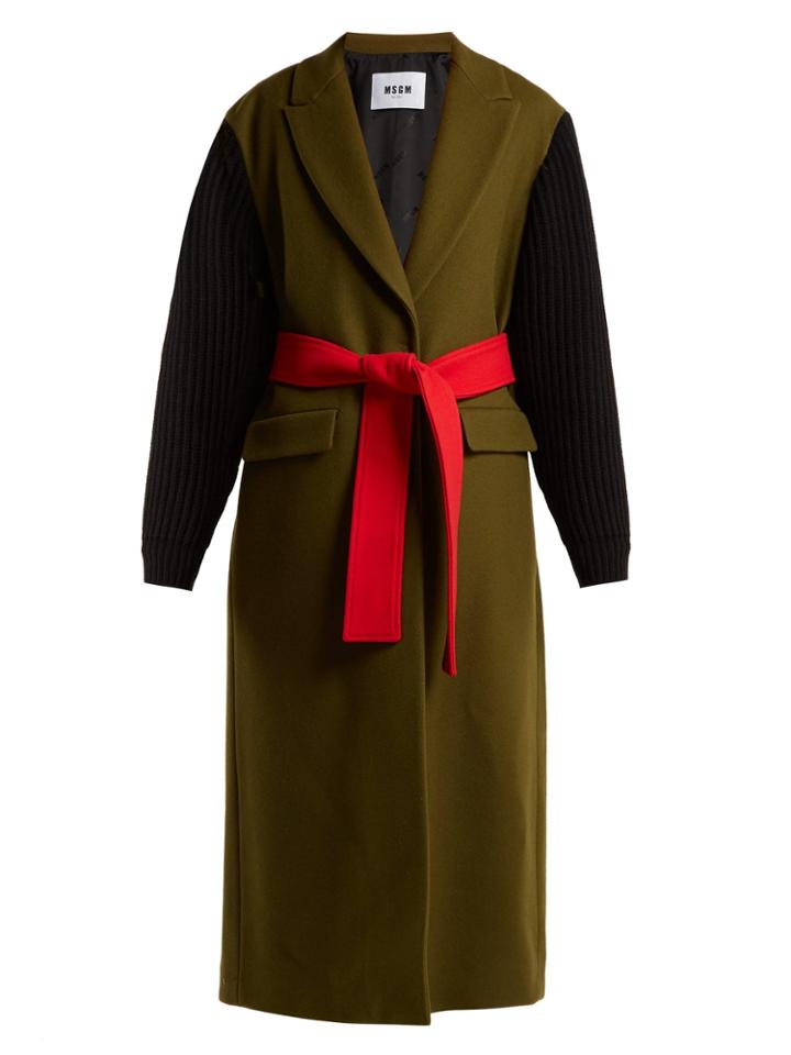 Msgm Ribbed-sleeve Colour-block Wool-blend Coat