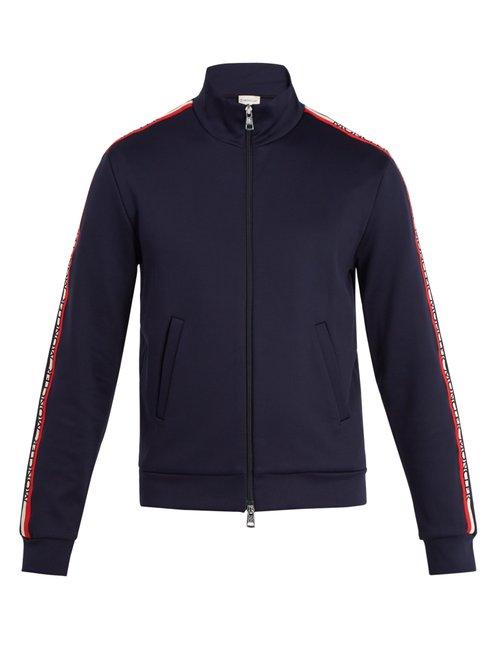 Matchesfashion.com Moncler - Hooded Logo Stripe Jersey Jacket - Mens - Navy