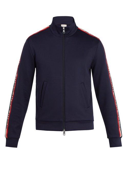 Matchesfashion.com Moncler - Hooded Logo Stripe Jersey Jacket - Mens - Navy