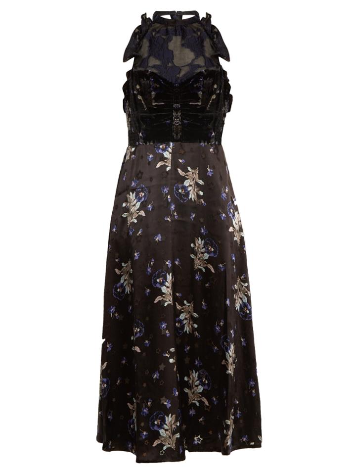 Rebecca Taylor Halterneck Violet-print Velvet And Devor Dress