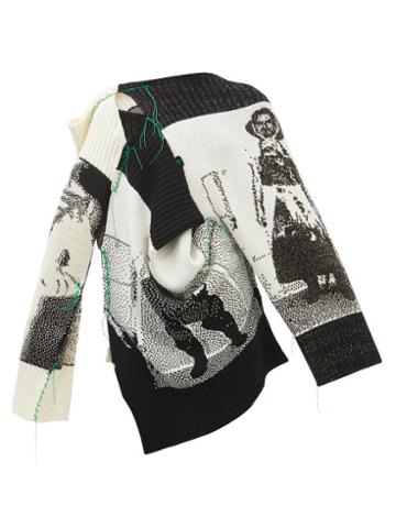 Matty Bovan - Asymmetrical Abstract-jacquard Merino Sweater - Womens - Black White
