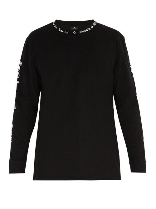 Matchesfashion.com Marcelo Burlon - Logo Print Long Sleeved Cotton T Shirt - Mens - Black