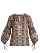 Matchesfashion.com D'ascoli - Misha Balloon Sleeve Silk Top - Womens - Khaki Print