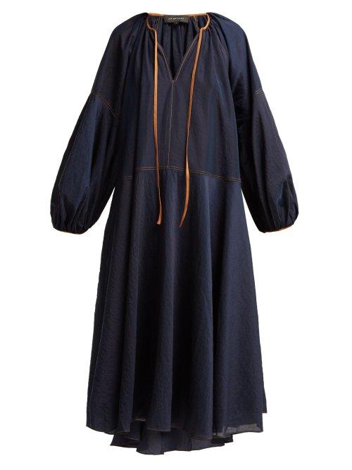 Matchesfashion.com Lee Mathews - Daisy Tie Neck Midi Dress - Womens - Dark Blue