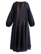 Matchesfashion.com Lee Mathews - Daisy Tie Neck Midi Dress - Womens - Dark Blue