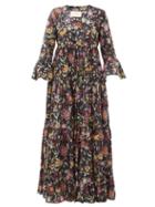 Matchesfashion.com La Doublej - Jennifer Jane Floral-print Cotton Midi Dress - Womens - Black Print