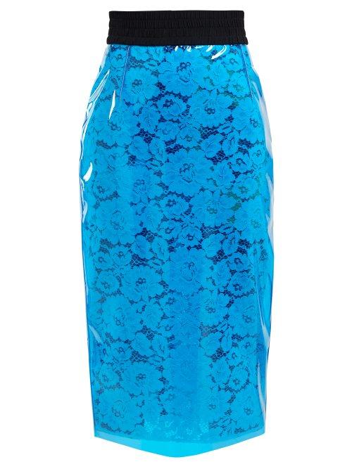 Matchesfashion.com No. 21 - High Rise Lace & Pvc Pencil Skirt - Womens - Blue