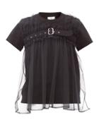 Matchesfashion.com Noir Kei Ninomiya - Strapped Tulle-panel Cotton-jersey T-shirt - Womens - Black