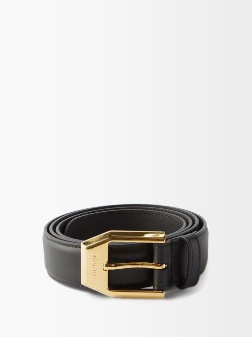Gucci - Squared-buckle Leather Belt - Mens - Black