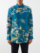 Etro - Botanical-print Silk-crepe Shirt - Mens - Blue Multi