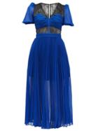 Matchesfashion.com Self-portrait - Lace Panel Pleated Chiffon Dress - Womens - Blue