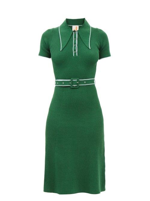 Joostricot - Spearpoint-collar Ribbed Cotton-blend Midi Dress - Womens - Dark Green