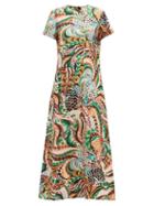 Matchesfashion.com La Doublej - Swing Fenice-print Silk-twill Dress - Womens - Multi