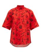 Matchesfashion.com Balenciaga - Monument-print Cotton Short-sleeve Shirt - Mens - Red