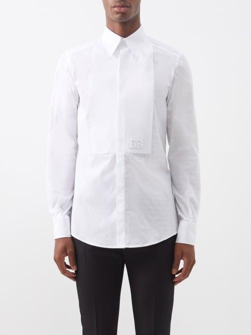 Dolce & Gabbana - Logo-embroidered Cotton-poplin Tuxedo Shirt - Mens - White