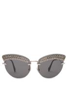 Matchesfashion.com Miu Miu - Round Cat Eye Embellished Sunglasses - Womens - Black Multi