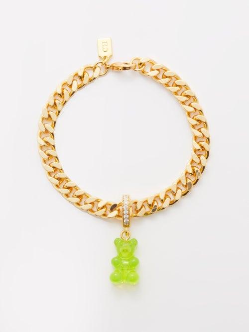 Crystal Haze - Plain Jane Nostalgia Bear Chain-link Bracelet - Womens - Green Multi